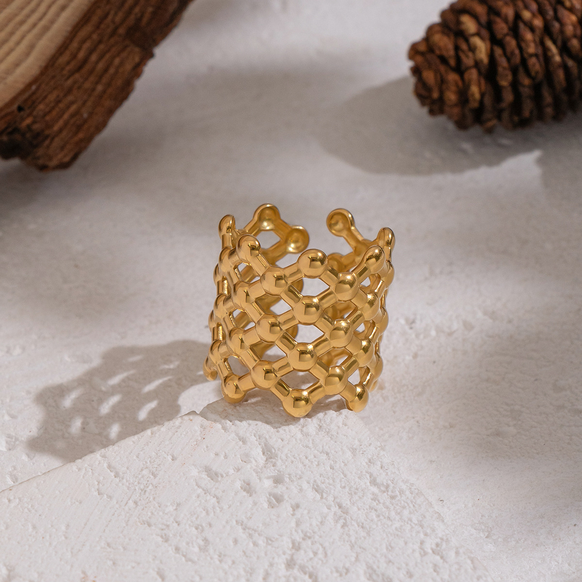 French-style Vintage Grid-pattern Geometric Open-ring Ring