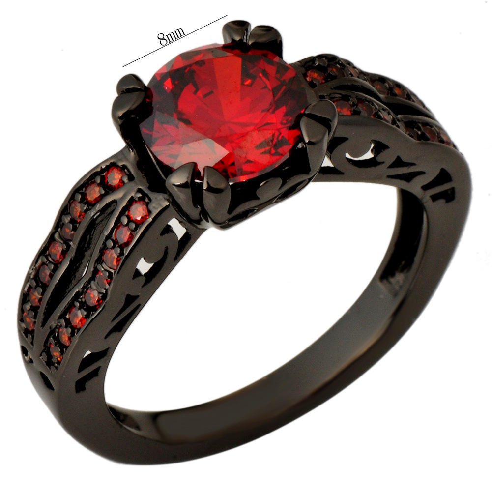 Title 1, Retro Black Gold Pomegranate Red Diamond Ring F...