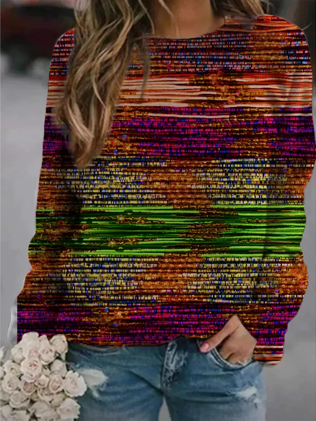 Women's Printed Abstract Oil Painting Sweater Wine - Shop at LoveMi