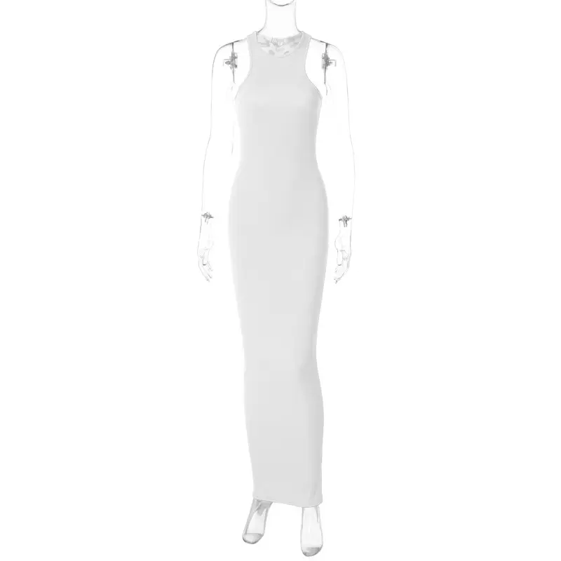 Women's Fashion Solid Color Sleeveless Round Neck Slim Dress