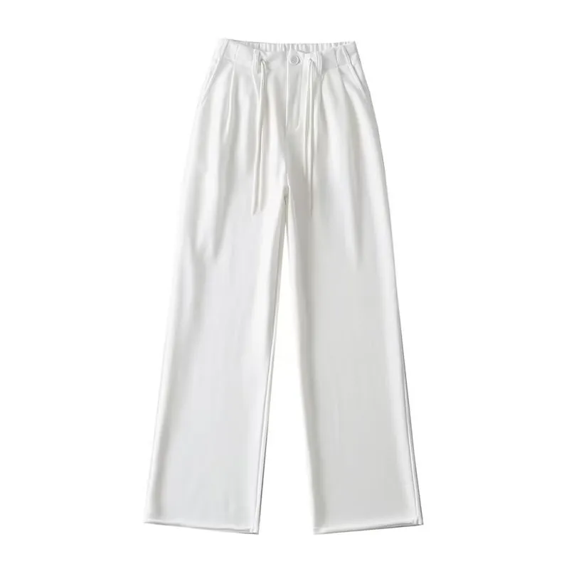 High Waist Drooping Drawstring Mop Slightly Spicy Sweatpants Sports Pants Female Loose Wide-leg Pants For Women - White