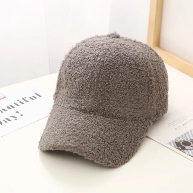 Korean Style Solid Color Light Board Lambswool Baseball Cap For Women Gray - Shop at LoveMi