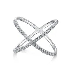 Female Zircon Inlaid Cross S925 Sterling Silver Ring - Silver - View 1