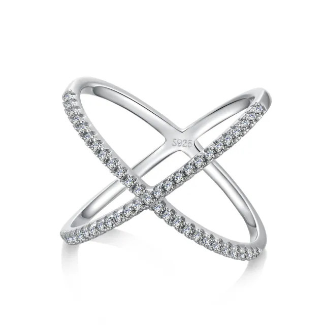 Female Zircon Inlaid Cross S925 Sterling Silver Ring Silver - Shop at LoveMi