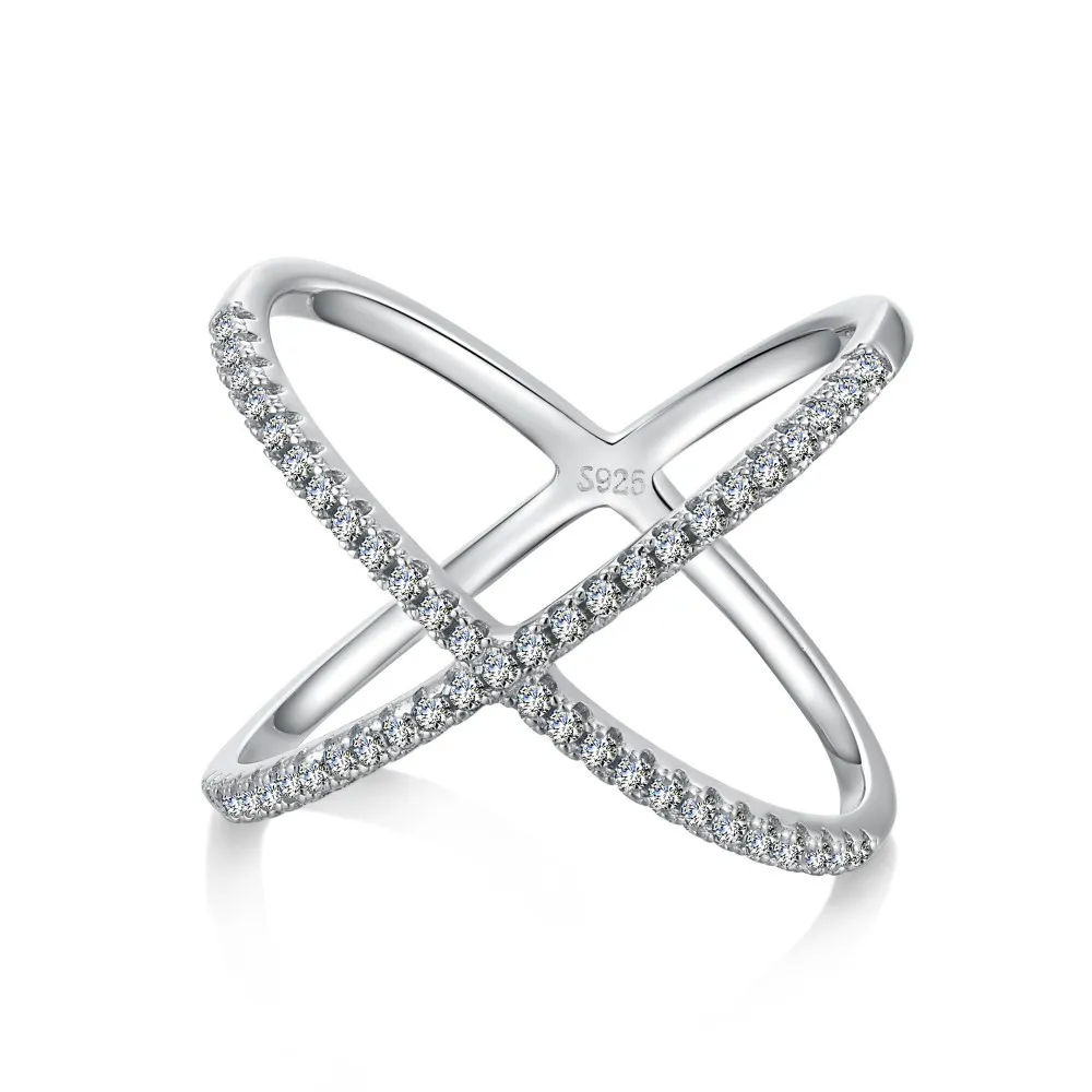 Female Zircon Inlaid Cross S925 Sterling Silver Ring - Silver