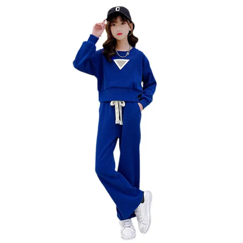 Children And Teens Long Sleeves Sweater Straight-leg Pants Korean Sports Two-piece Set