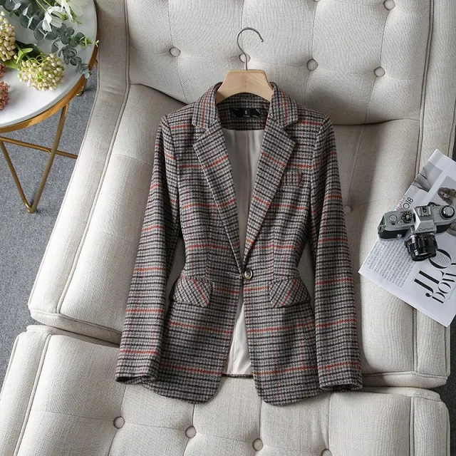 Women's New Fashion Casual Houndstooth Suit Jacket Red Plaid Suit - Shop at LoveMi