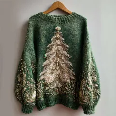 Womens Christmas Top Crew-neck Sweater In Faux Wool - Style 43-M - View 1