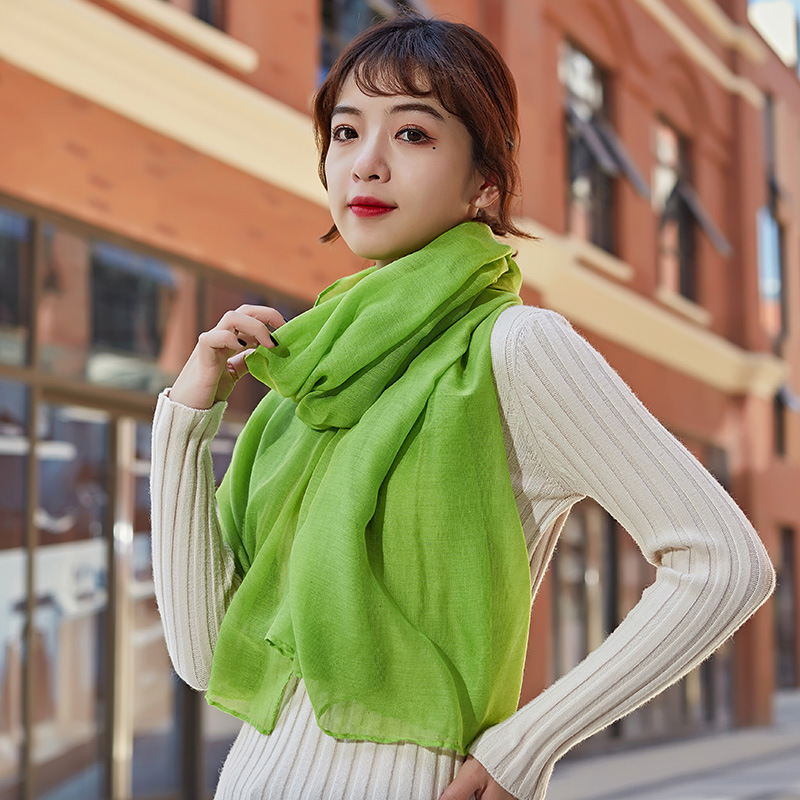 Solid-color Woven Cotton-linen Scarf For Women