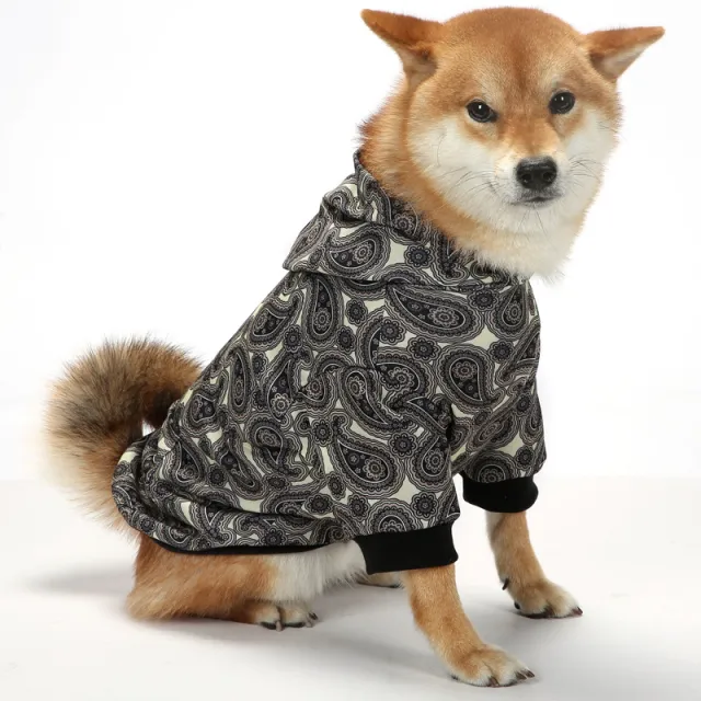 Christmas Dog Clothes Thickened Plaid Hooded Two leg Sweater Black Paisley - Shop at LoveMi
