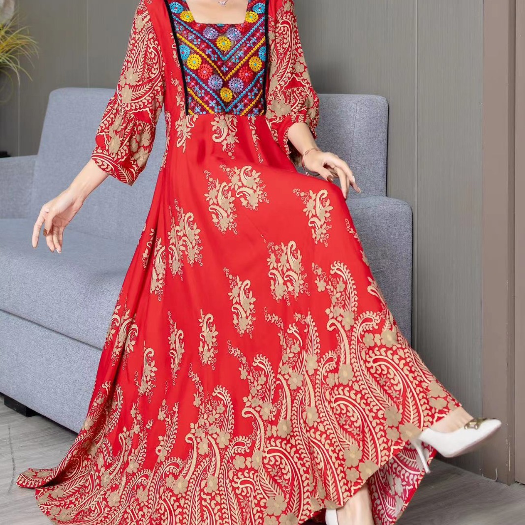 Women's Fashion Bohemian Embroidered Waist Dress