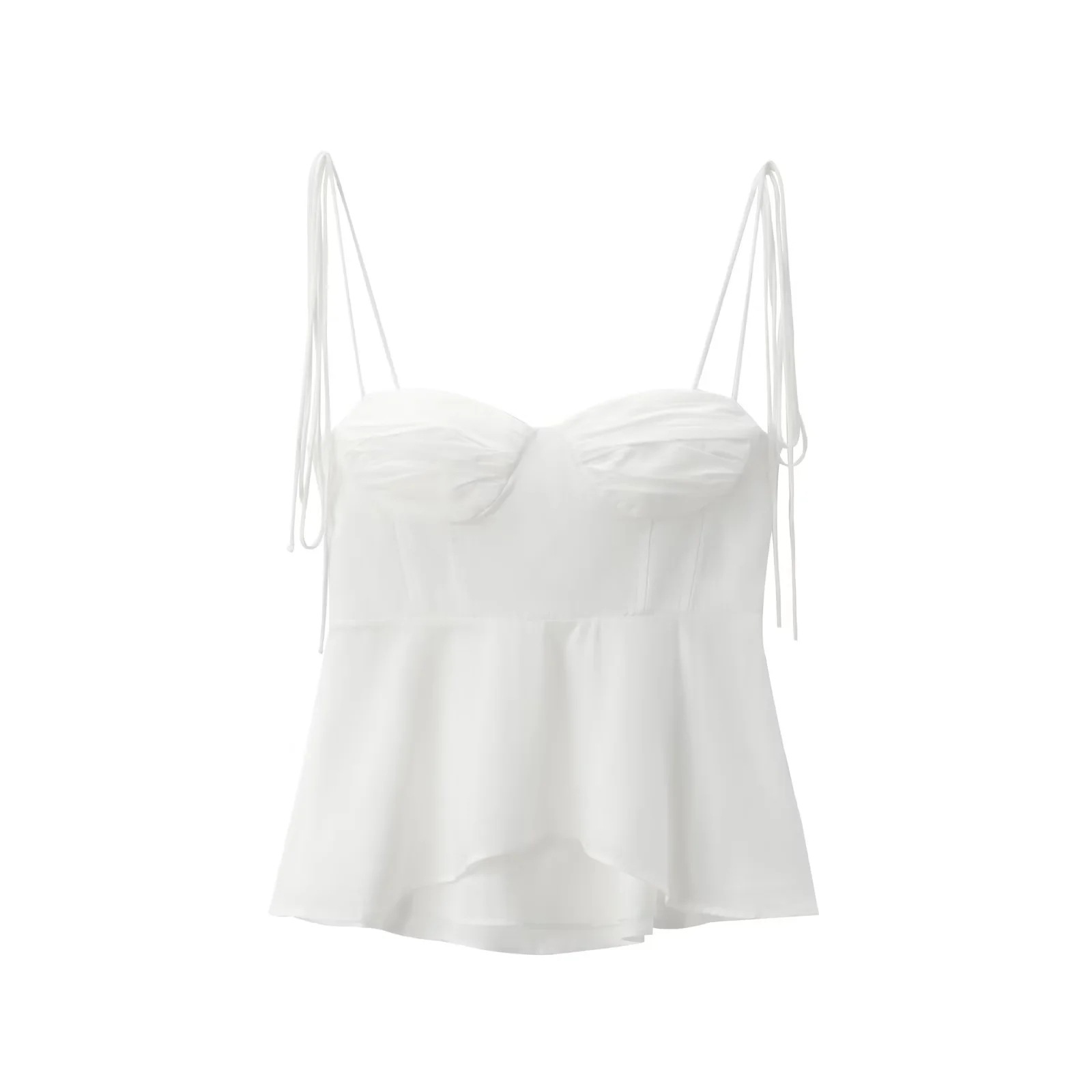 Solid Color Sleeveless Pleated Suspender Corset Top White - Shop at LoveMi