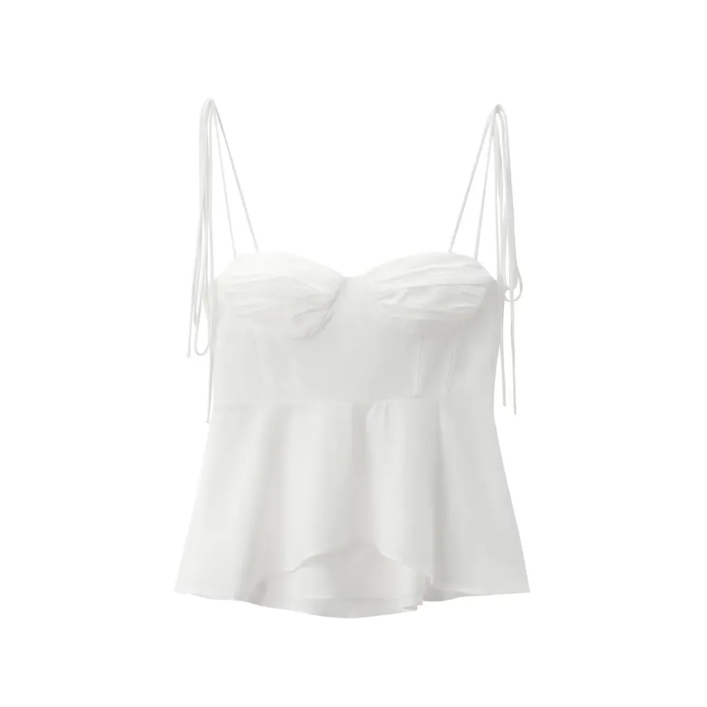 Solid Color Sleeveless Pleated Suspender Corset Top - White