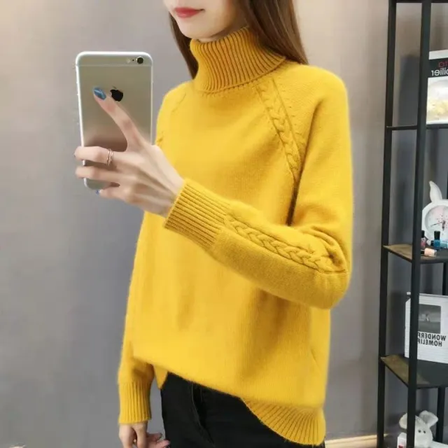 Women's Turtleneck Pullover Japanese Style Yellow - Shop at LoveMi