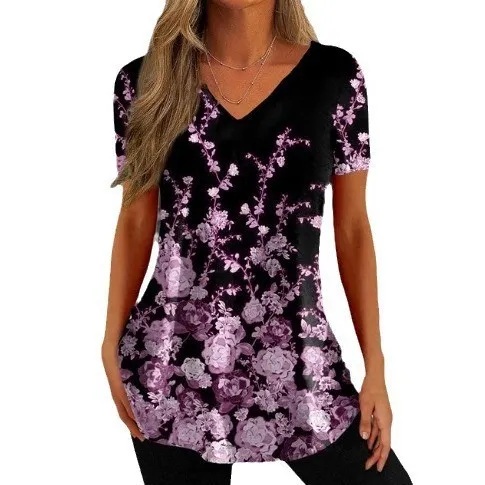 Summer Casual Loose V neck Pullover Short Sleeve Style 7 - Shop at LoveMi