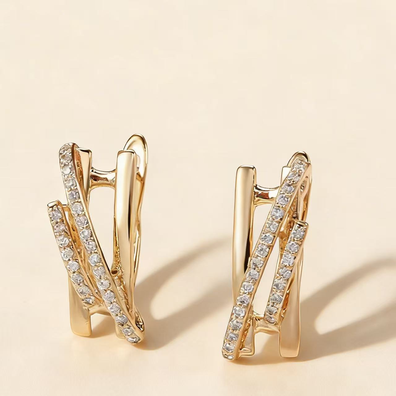 Golden Cross Zircon Ear Clips For Women