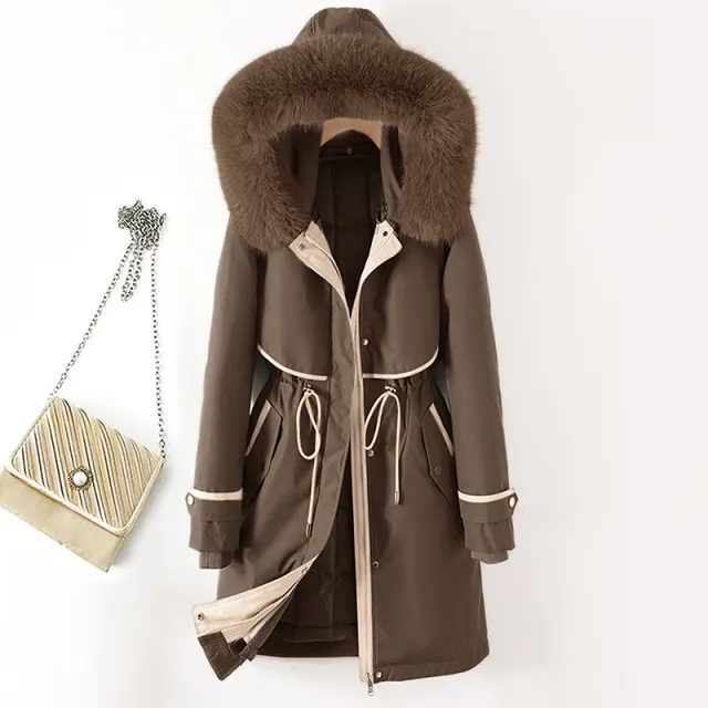 Women's Cotton padded Coat With Removable Lining Hooded Down Brown - Shop at LoveMi