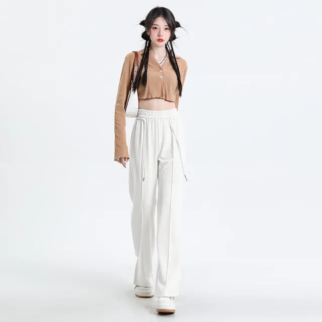 Cuprammonuium Ice Silk Straight leg Pants Thin High Waist Casual White - Shop at LoveMi