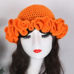 Knitted Lace Bamboo Hat Ruffled Hat Fashion - Orange - View 1