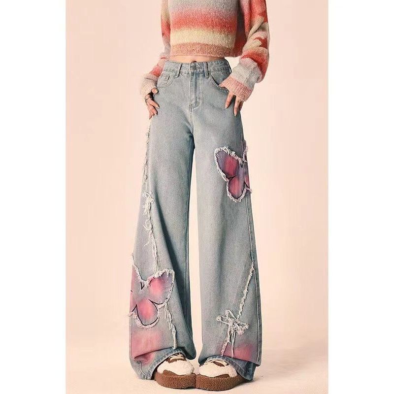 Tie-dyed Butterfly Slightly Spicy Jeans High Waist Slimming - Image 5