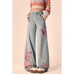 Tie-dyed Butterfly Slightly Spicy Jeans High Waist Slimming - Blue - View 1