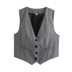 Women's Loose Button Decoration Multi-color Versatile Vest - Dark Gray - View 1