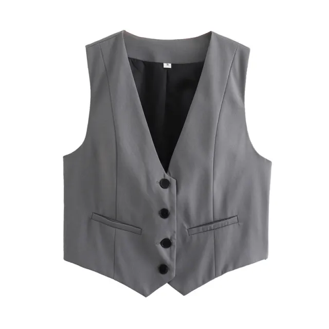 Women's Loose Button Decoration Multi color Versatile Vest Dark Gray - Shop at LoveMi