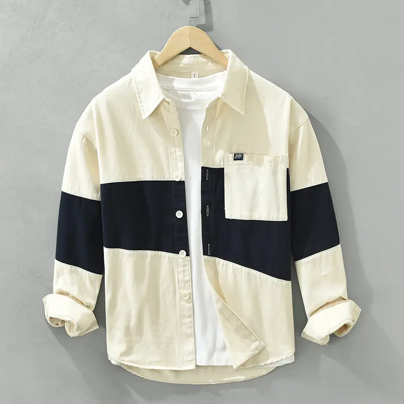 Patchwork Color-block Loose-fit Workwear Casual Shirt