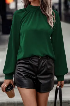 Women's Fashion Backless Casual Shirt - Dark Green - View 1