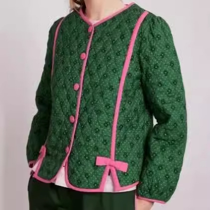 Contrast Color Patch Small Floral Cotton Jacket