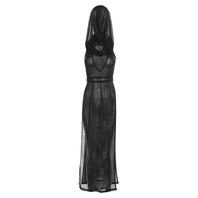 Fashion Women's Wear Solid Color Hollow Dress Black - Shop at LoveMi