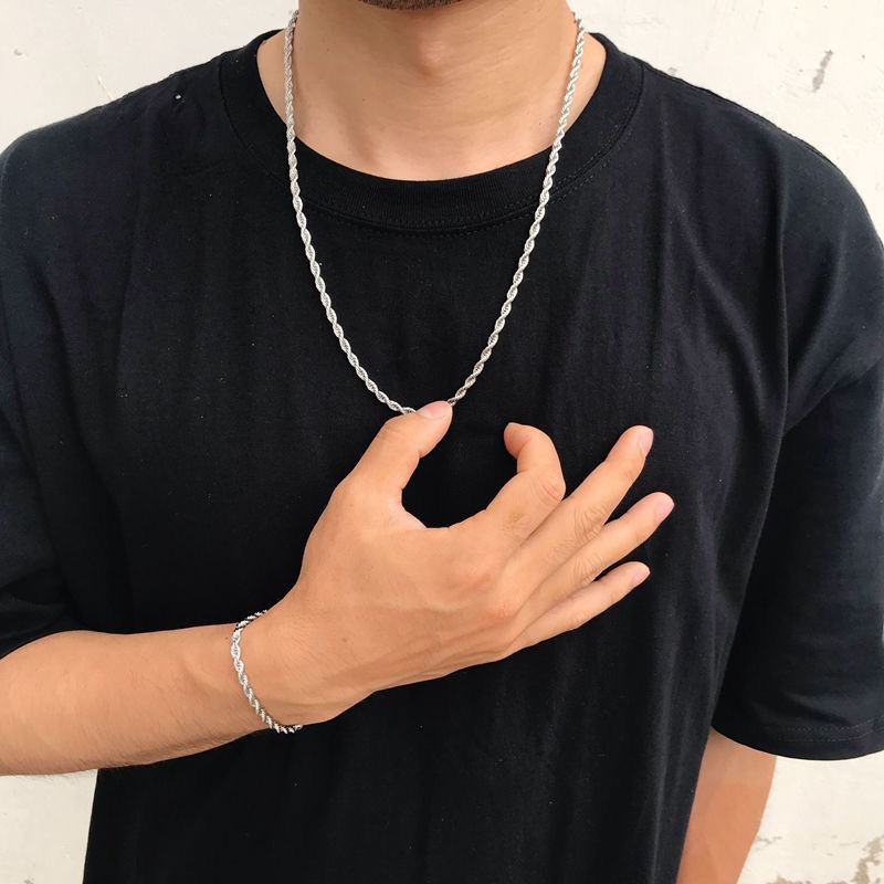 Retro Minimalist Braided Necklace Mens Titanium Steel Pendant With Hemp Rope Chain