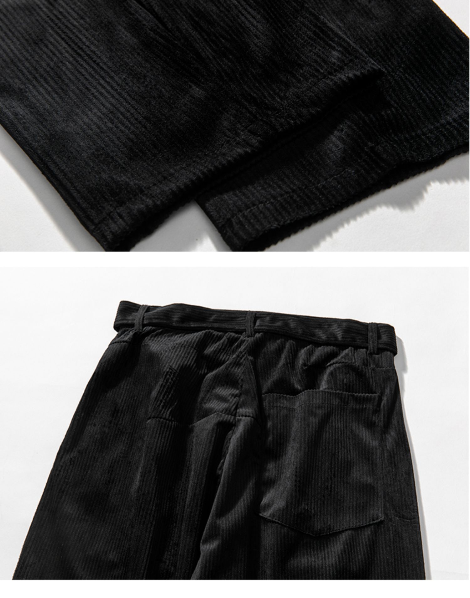 Men's Relaxed-Fit Corduroy Trousers - ribbed fabric, hem and rear patch pocket close-up