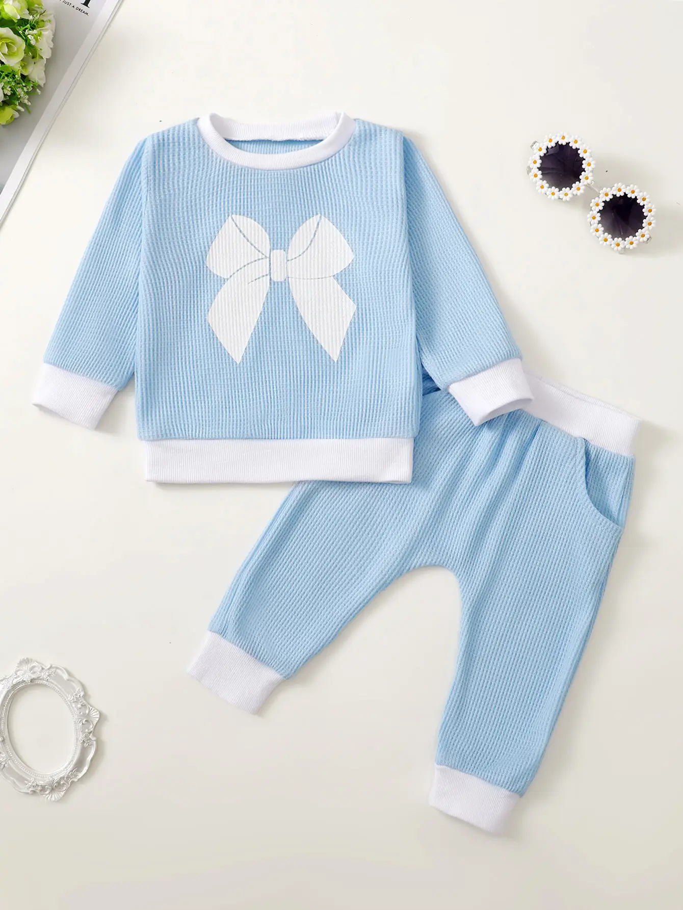 Girls' Printed Waffle Sweater Suit