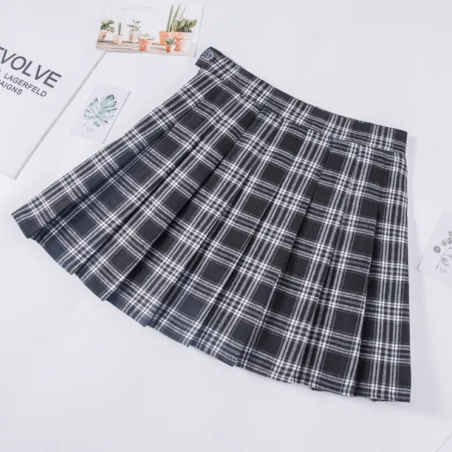 Plaid Pleated Skirt Women's Autumn And Winter High Waist Short Black - Shop at LoveMi