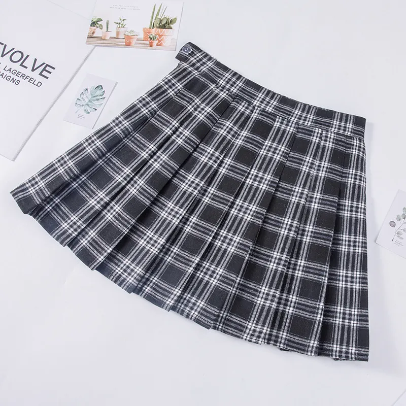 Plaid Pleated Skirt Women's Autumn And Winter High Waist Short - Black