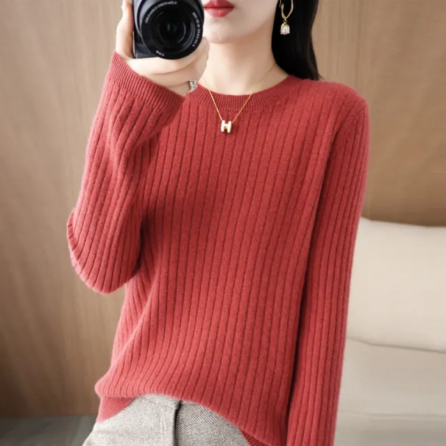 Autumn Women's Knitwear Round Neck Sweater For Women Low Collar Bottoming Carmine - Shop at LoveMi