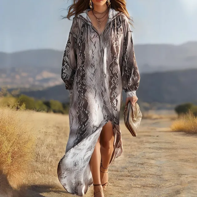Women's Fashion Printed Loose Sweatshirt Dress Python Pattern - Shop at LoveMi