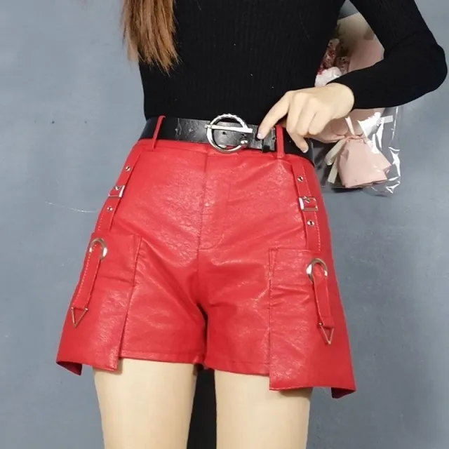 High Waist Slimming Fashion All match Wide Leg Leather Shorts Boot Pants Red - Shop at LoveMi