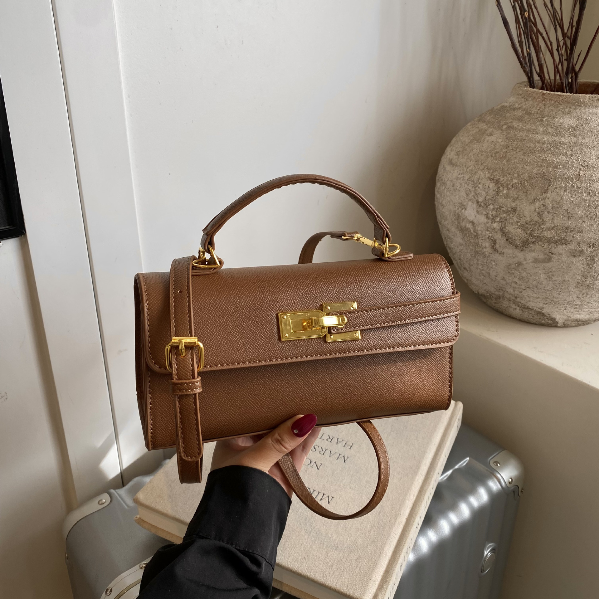 New Stylish Small Square Handbag With A Chic Lock Closure