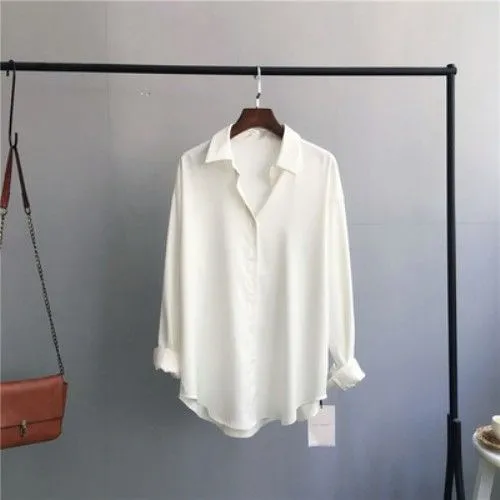 Women's Design Sense Vintage Long Sleeve Shirt White - Shop at LoveMi