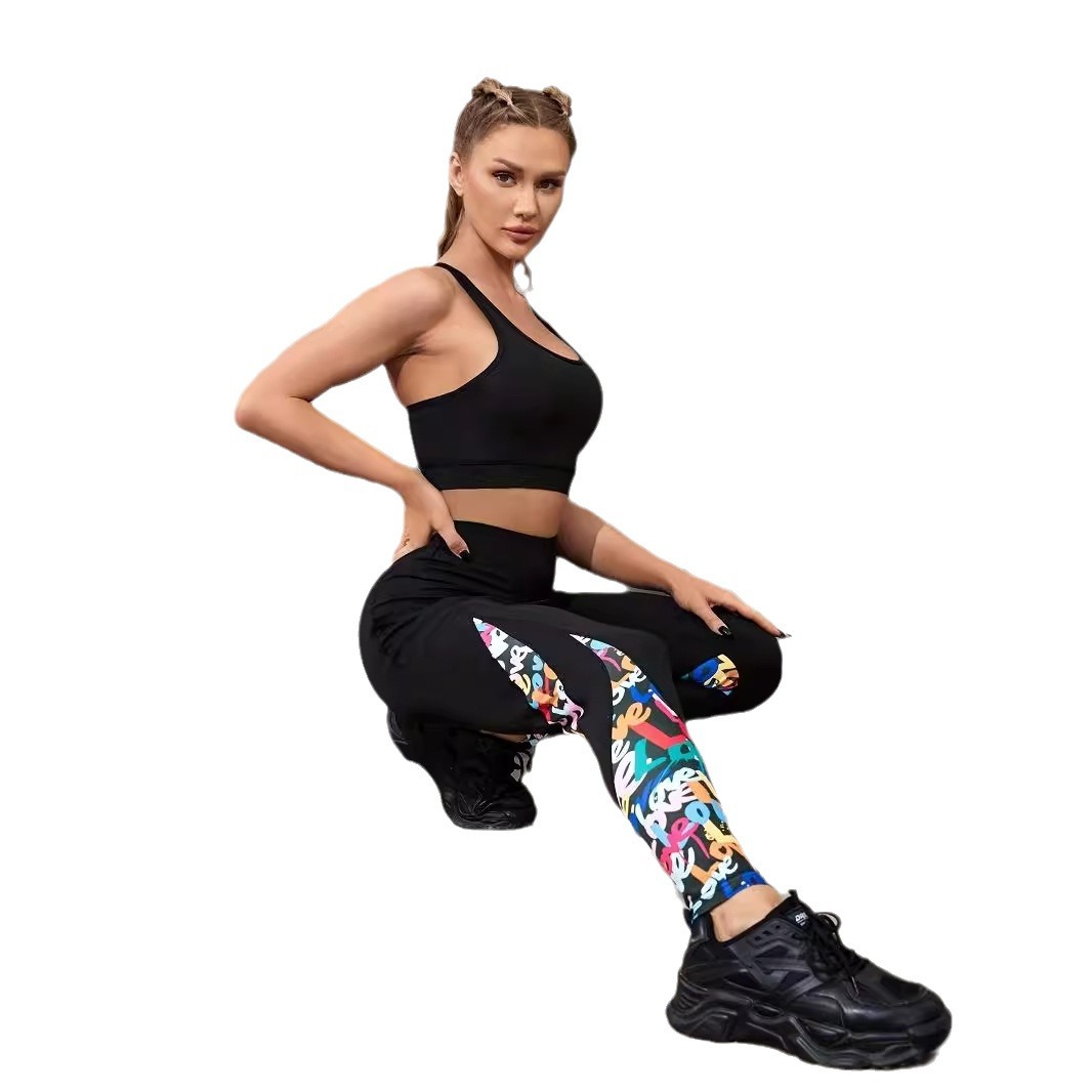 Color Contrast Patchwork Fashion Hip Raise High Waist Tight Sports Yoga Pants Leggings - Image 4
