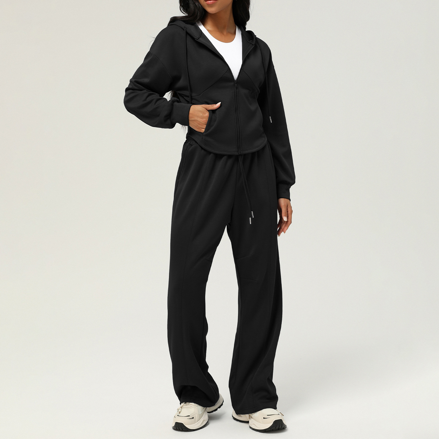 New Autumn And Winter Leisure Sweatpants Loose Hooded Coat Black - Shop at LoveMi