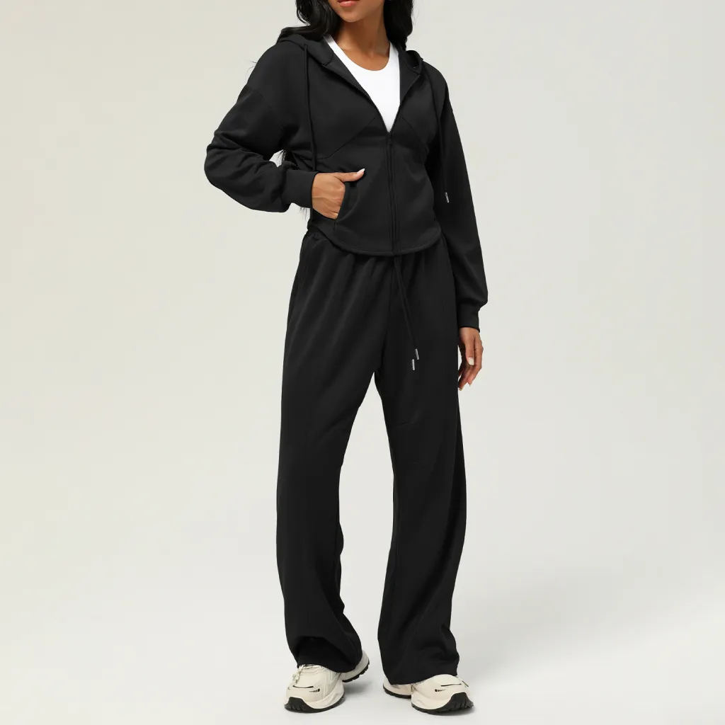 New Autumn And Winter Leisure Sweatpants Loose Hooded Coat - Black