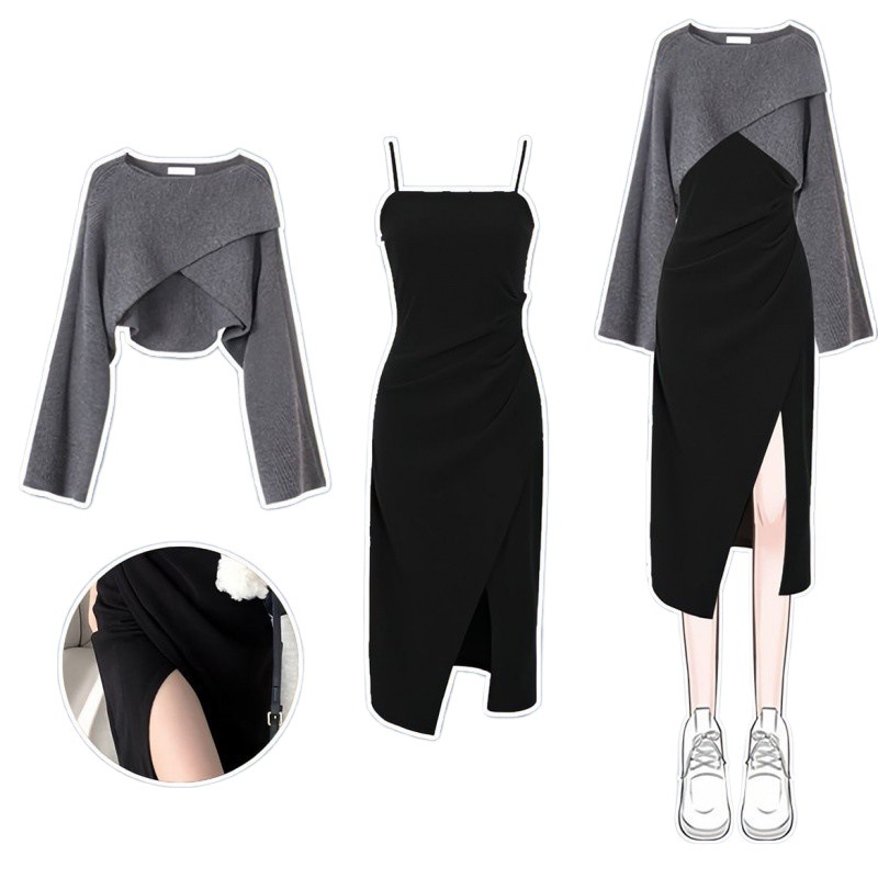 Autumn And Winter Suit Women's Sweater Dress Two-piece Set
