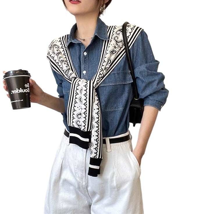 Women’s Korean-style Spring And Autumn Knitted Decorative Shirt With Shoulder Paisley Fake Collar