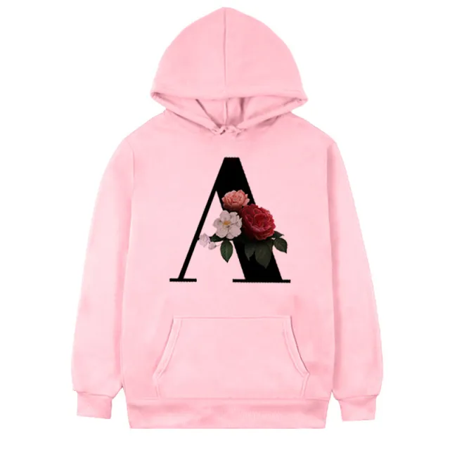 Women's 26 letter Flowers Printed Fleece Hoodie Pink - Shop at LoveMi