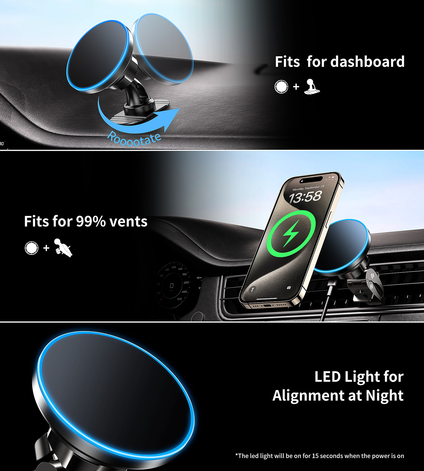 15W Magnetic Mobile Phone Wireless Fast Charge Car Navigation Holder - Image 6