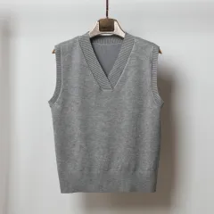 V-neck Sleeveless Sweater Vest Women's Black Top Outerwear Thin Knitwear - Light Grey - View 1