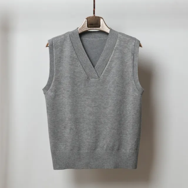 V neck Sleeveless Sweater Vest Women's Black Top Outerwear Thin Knitwear Gray - Shop at LoveMi